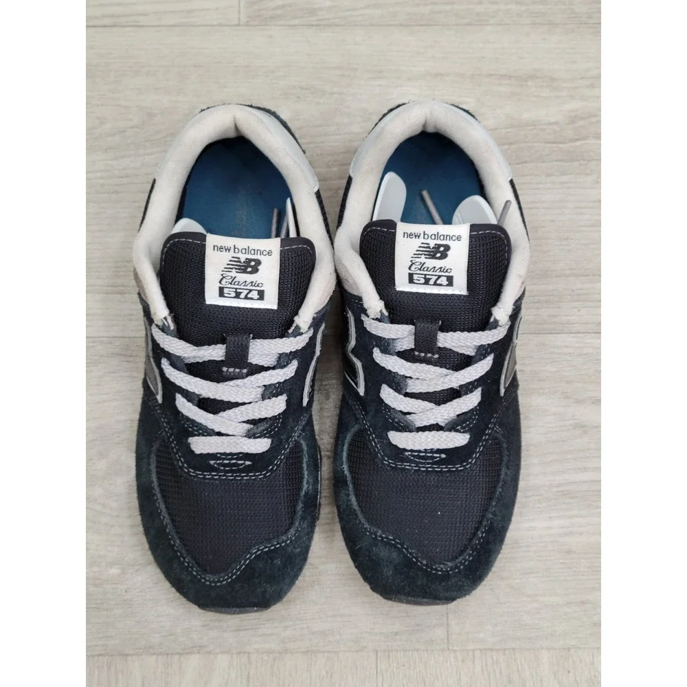 New Balance 574 Boys Size 3 Black White Athletic Sneakers Lace Up Shoes